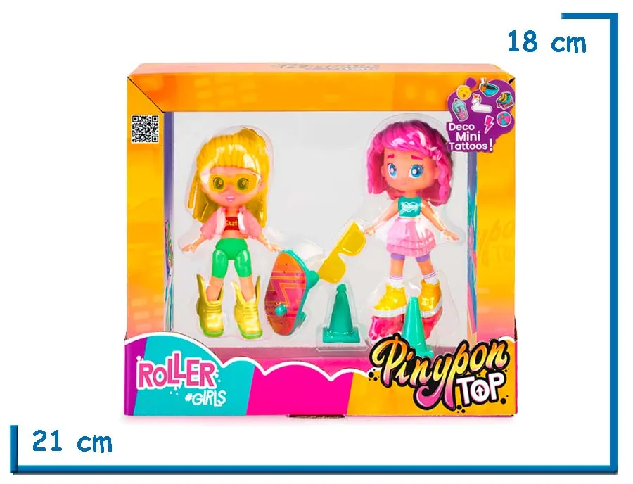 FAMOSA PINYPON TOP ROLLER GIRLS PACK X2 FIGURAS CON MINI TATTOOS