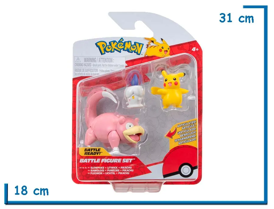 JAZWARES SLOWPOKE LITWICK PIKACHU BATTLE FIGURE SET POKEMON