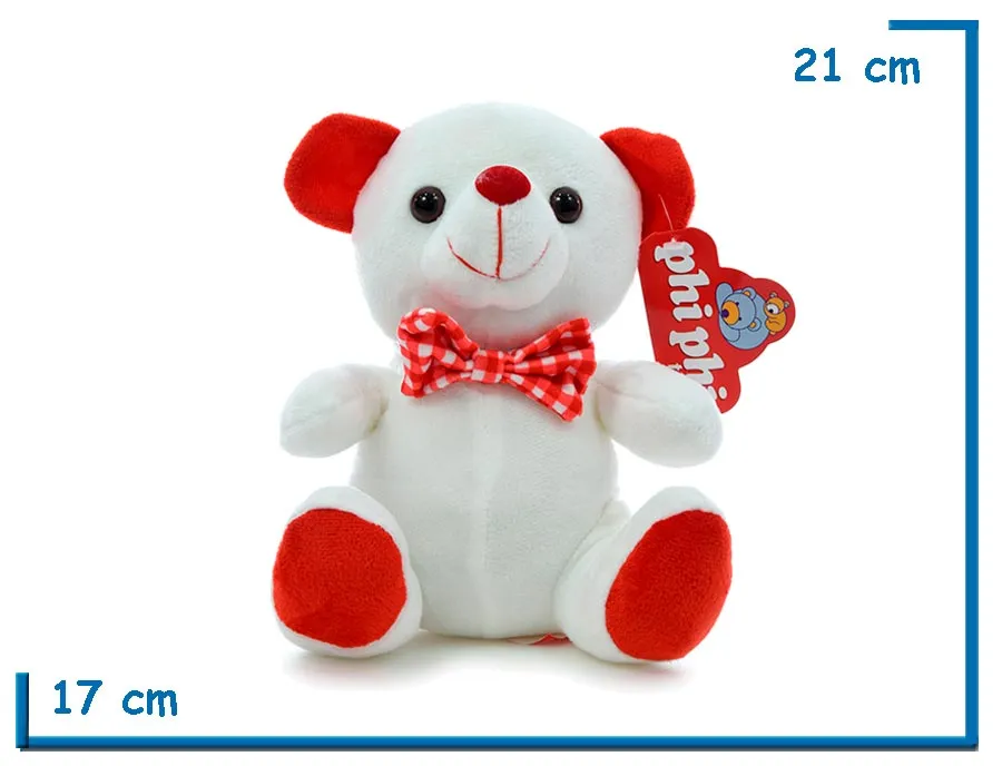 PELUCHE OSO BLANCO CON MOÑO CUADRILLE 21CM