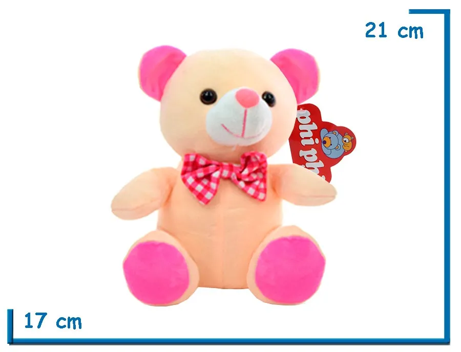 PELUCHE OSO PIEL CON MOÑO CUADRILLE 21CM