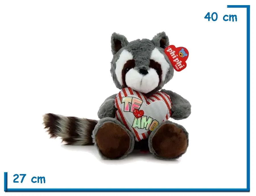 PELUCHE MAPACHE GRANDE CON CORAZON TE AMO