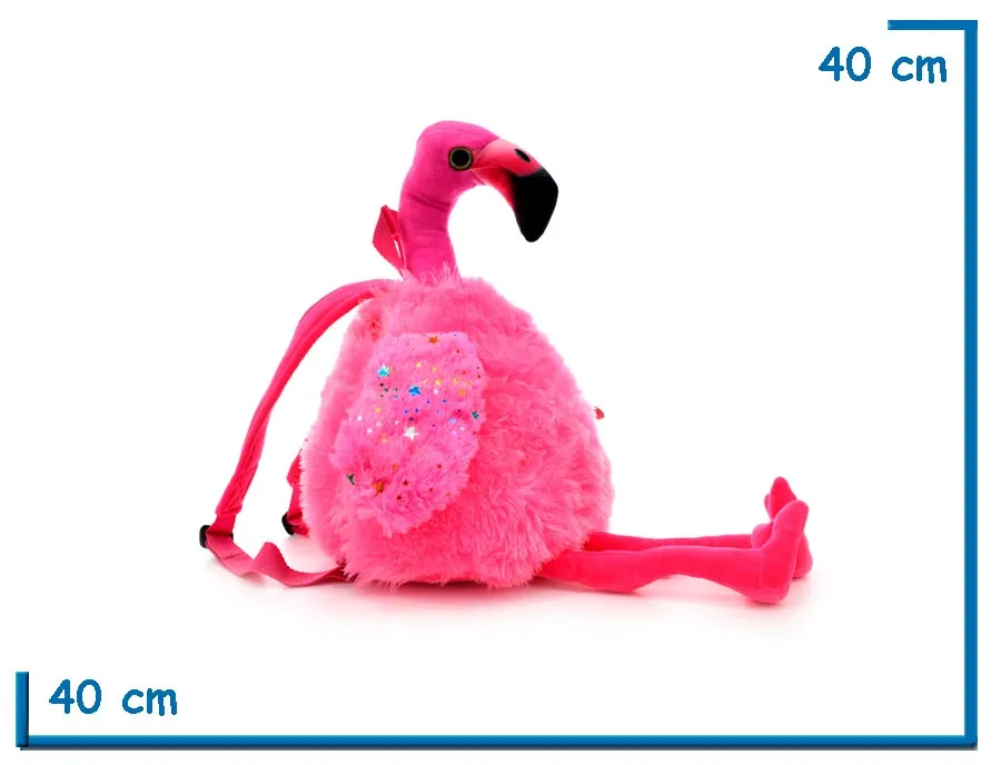 MOCHILA FLAMENCO ROSA PELUCHE 40CM