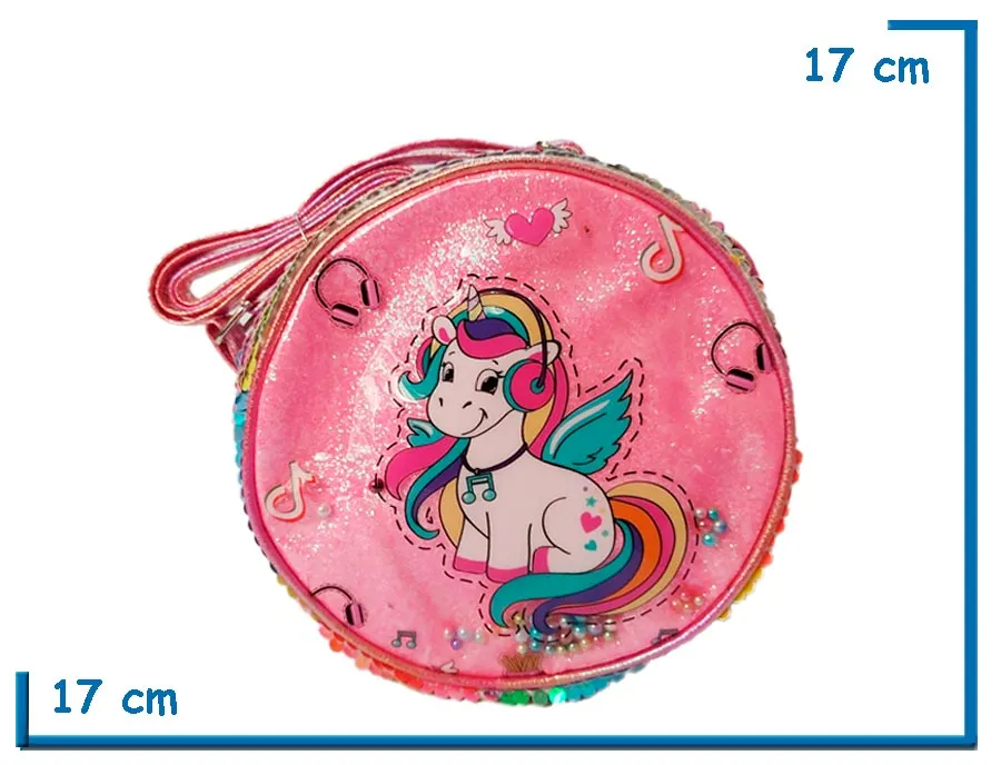 2X1 CARTERA REDONDA UNICORNIO AURICULARES CON LENTEJUELAS