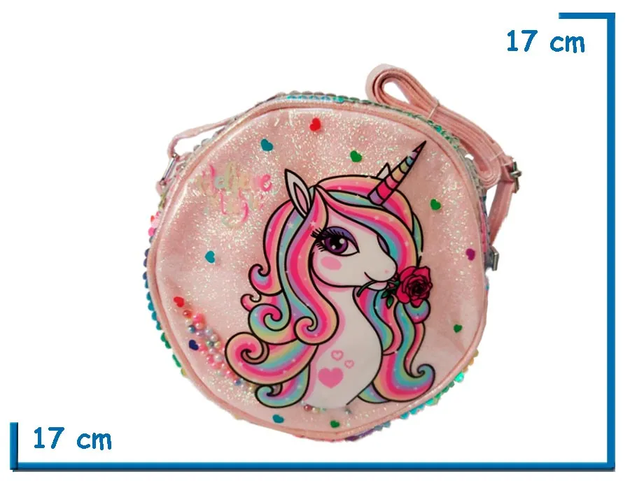 2X1 CARTERA REDONDA UNICORNIO FLOR CON LENTEJUELAS