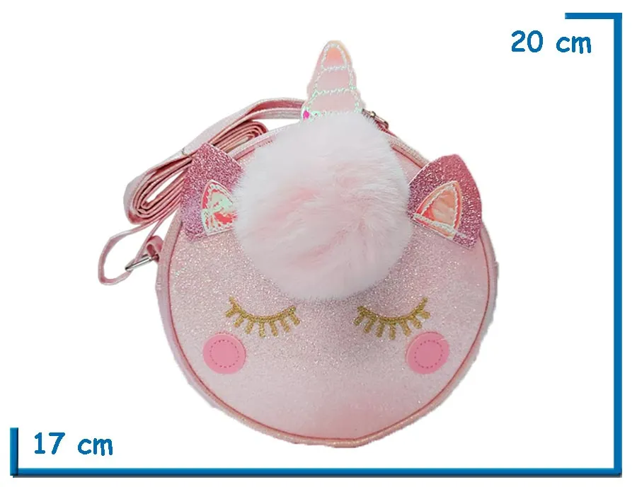 2X1 CARTERA ROSA FORMA UNICORNIO CON POMPON