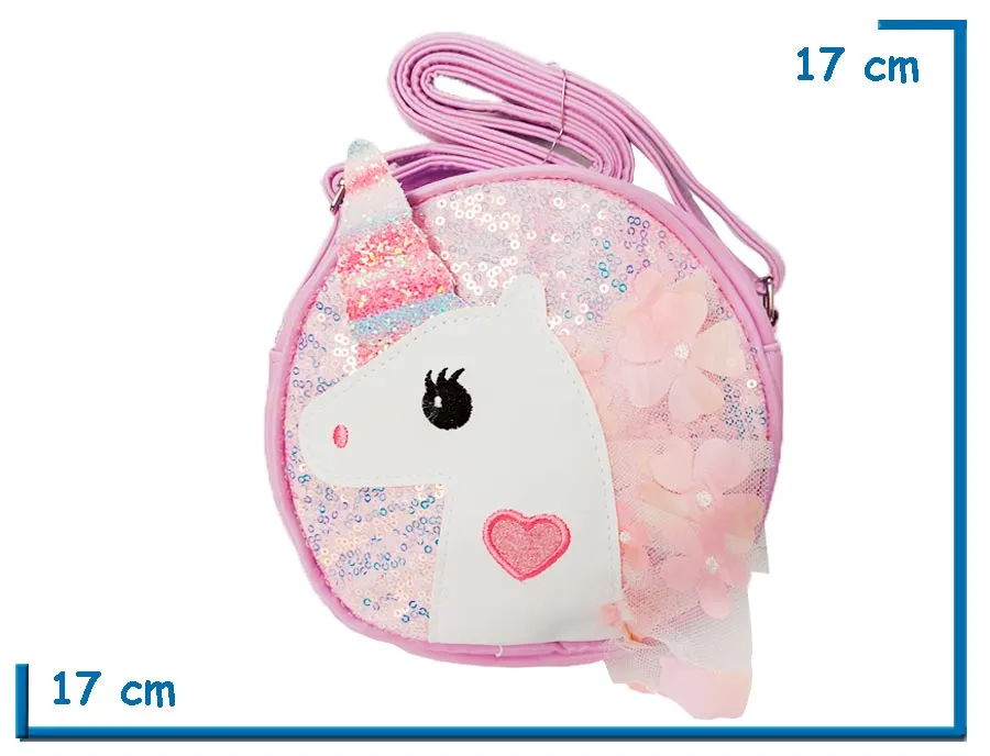 2X1 CARTERA CUERINA LILA SILUETA UNICORNIO CON LENTEJUELAS