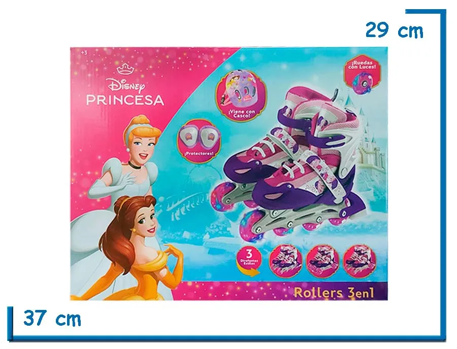 DISNEY PRINCESA ROLLERS CON PROTECCION 3 EN 1 CON LUCES TALLE S 30-33