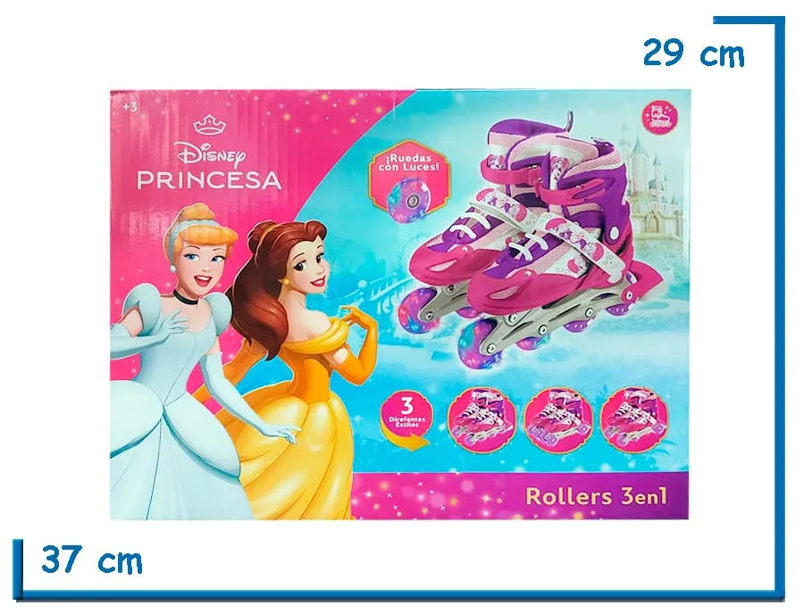 DISNEY PRINCESA ROLLERS 3 EN 1 CON LUCES TALLE M 34-37