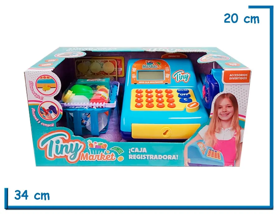TINY MARKET CAJA REGISTRADORA CELESTE Y AMARILLA CON ACCESORIOS