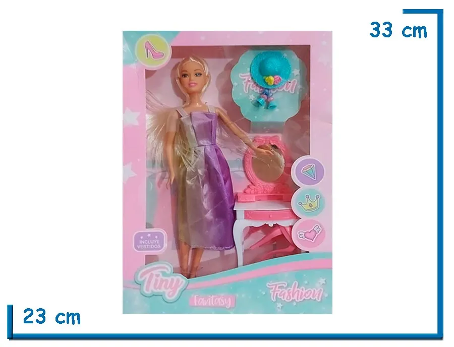 TINY FASHION MU¥ECA VIOLETA CON TOCADOR