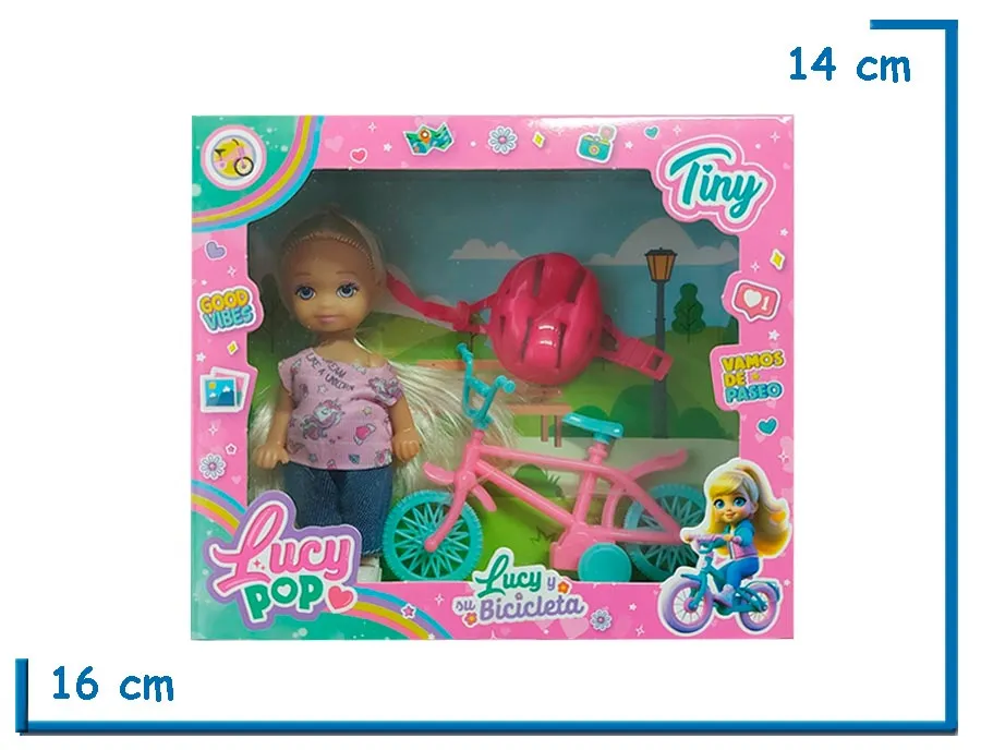 TINY LUCY POP MU¥ECA BICICLETA ROSA CON ACCESORIOS