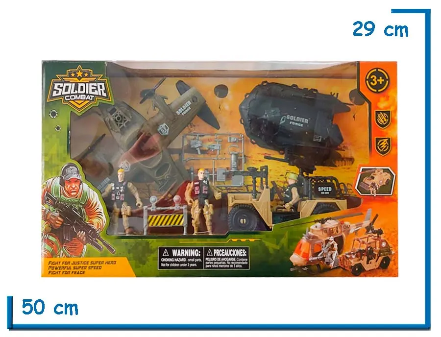 SOLDIER COMBAT SUPER SET 3 SOLDADOS Y 3 VEHICULOS