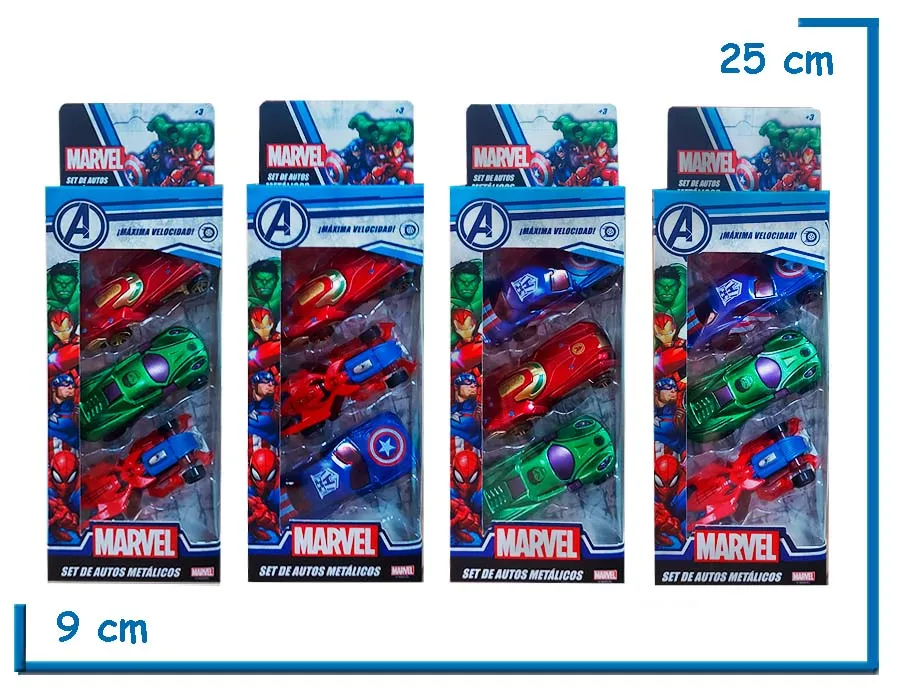 MARVEL AUTOS METALICOS PACK X3 SURTIDO