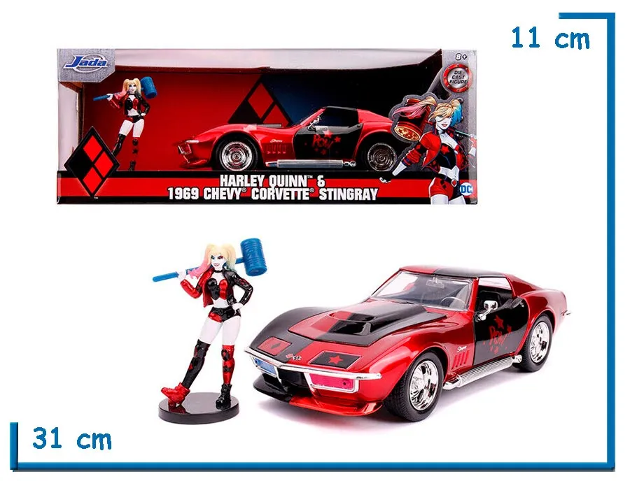 2X1 JADA HARLEY QUINN & 1969 CHEVY CORVETTE STINGRAY DC DIE CAST 1.24