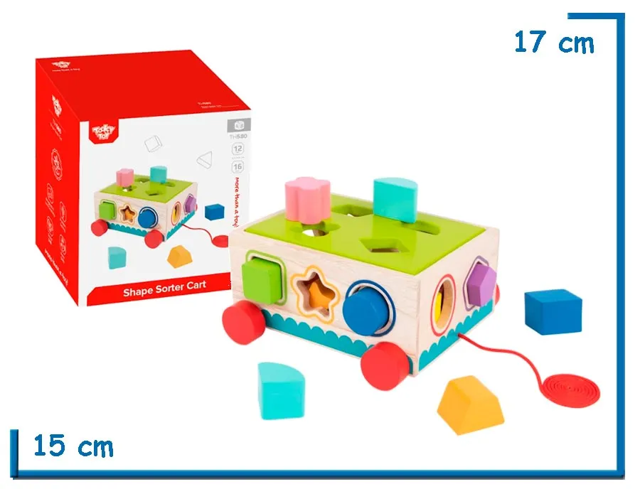 TOOKY TOY SHAPE SORTER CART CARRO ENCASTRES DE MADERA