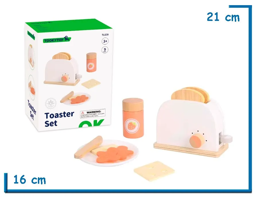 TOOKY TOY TOASTER SET TOSTADORA CON ACCESORIOS DE MADERA