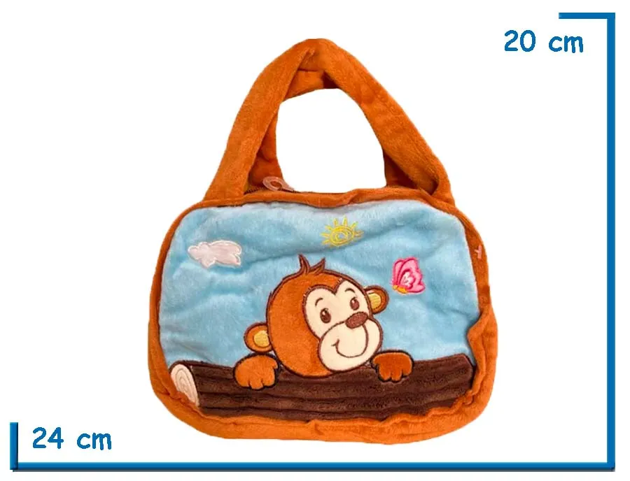CARTERA PELUCHE MARRON OSCURO MONITO 24CM