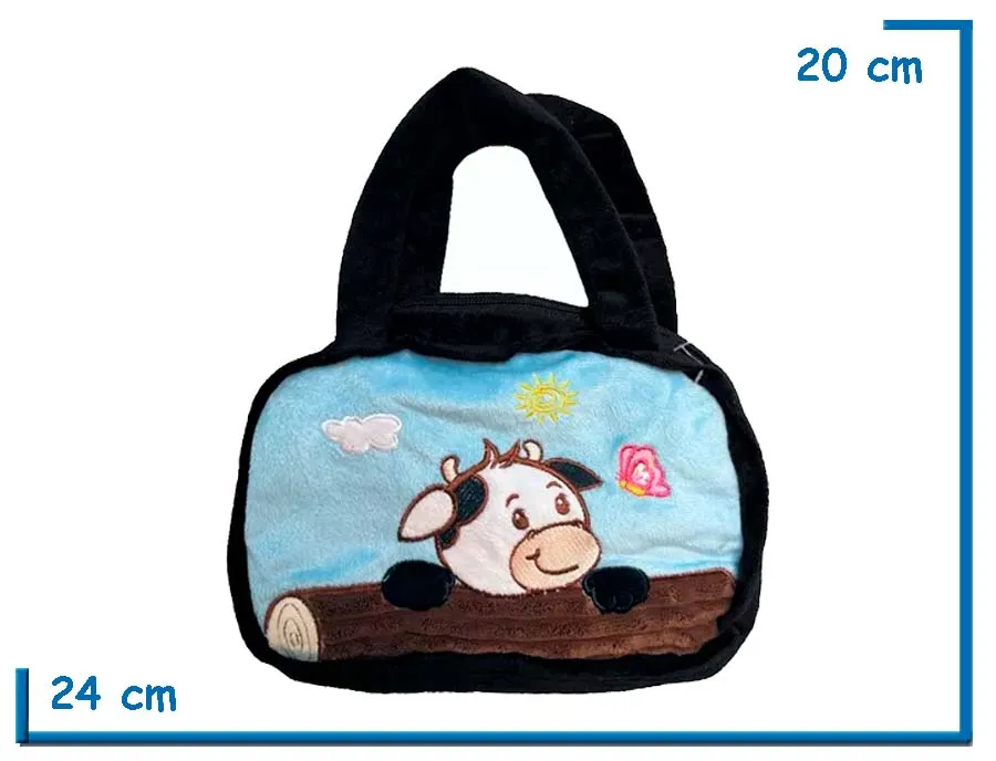 CARTERA PELUCHE NEGRA VAQUITA 24CM