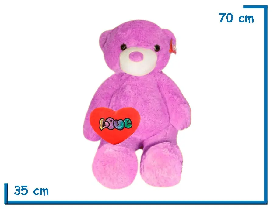 PELUCHE OSO LILA CON CORAZON 80CM