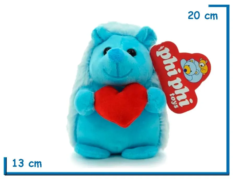 PELUCHE PUERCOESPIN CELESTE CON CORAZON 20CM