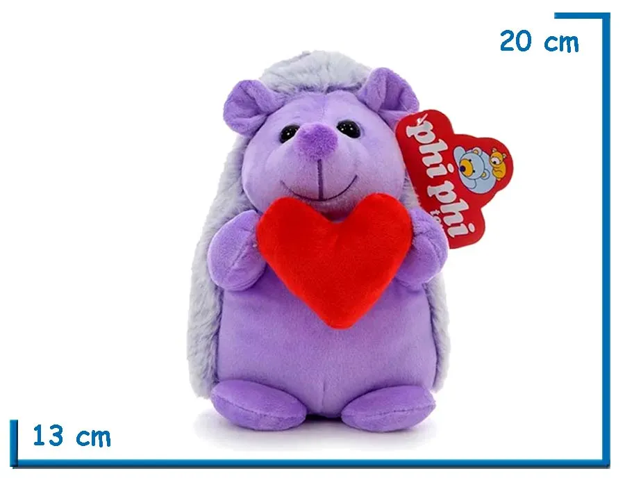 PELUCHE PUERCOESPIN VIOLETA CON CORAZON 20CM