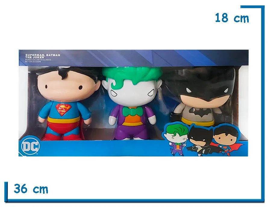 JUSTICE LEAGUE SUPERMAN JOKER BATMAN SD 7'' SET X3 EN CAJA