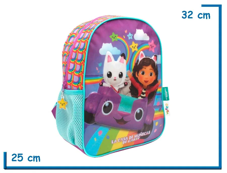 MOCHILA ESPALDA 12" GABBYS DOLLHOUSE VIOLETA AUTO Y ARCOIRIS (WA11784V)