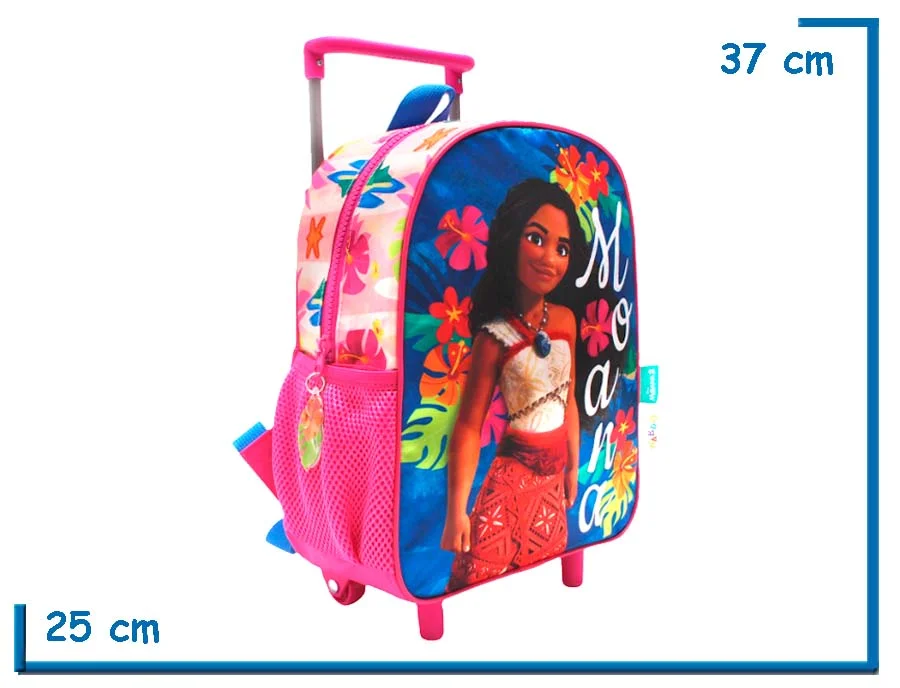 MOCHILA CARRO 12" MOANA ROSA FLORES Y HOJAS