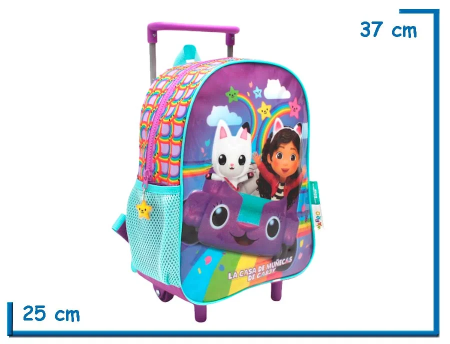 MOCHILA CARRO 12" GABBYS DOLLHOUSE VIOLETA AUTO Y ARCOIRIS