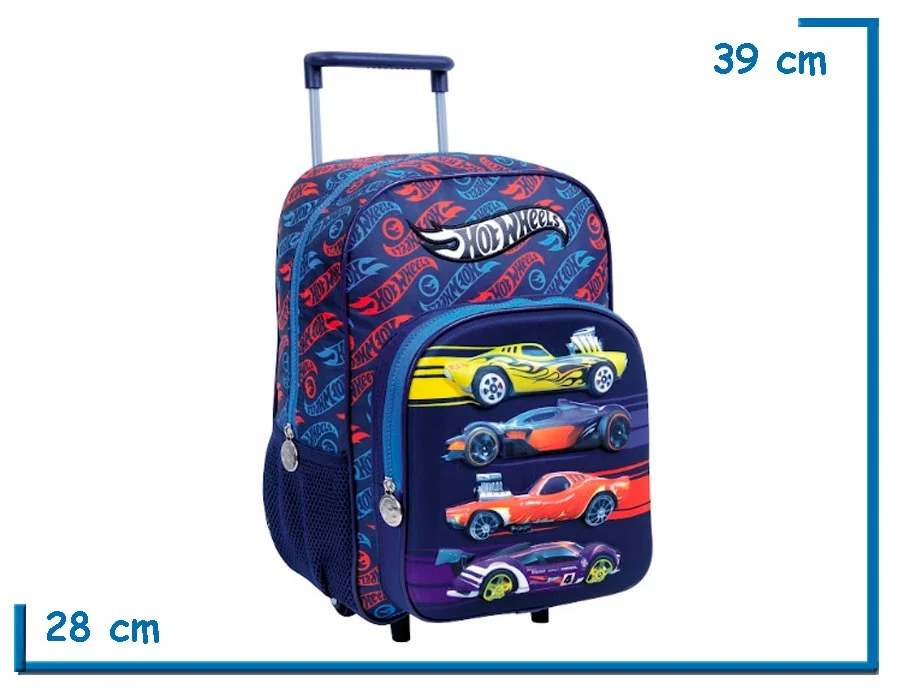 MOCHILA CARRO 14'' HOT WHEELS AZUL 4 AUTOS RELIEVE (WA75117A)