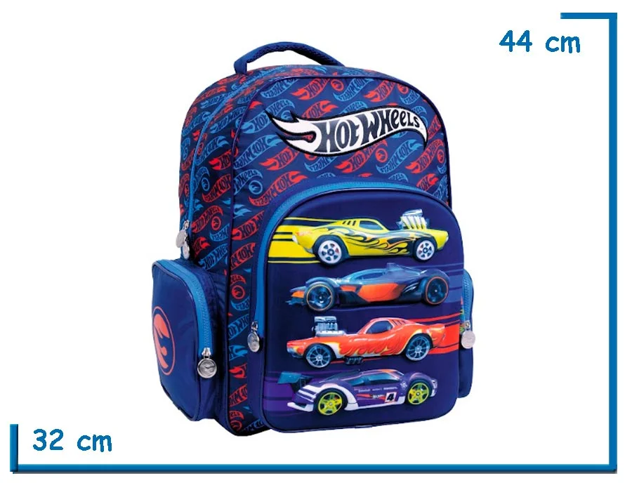 MOCHILA ESPALDA 18'' HOT WHEELS AZUL 4 AUTOS RELIEVE (WA75118A)