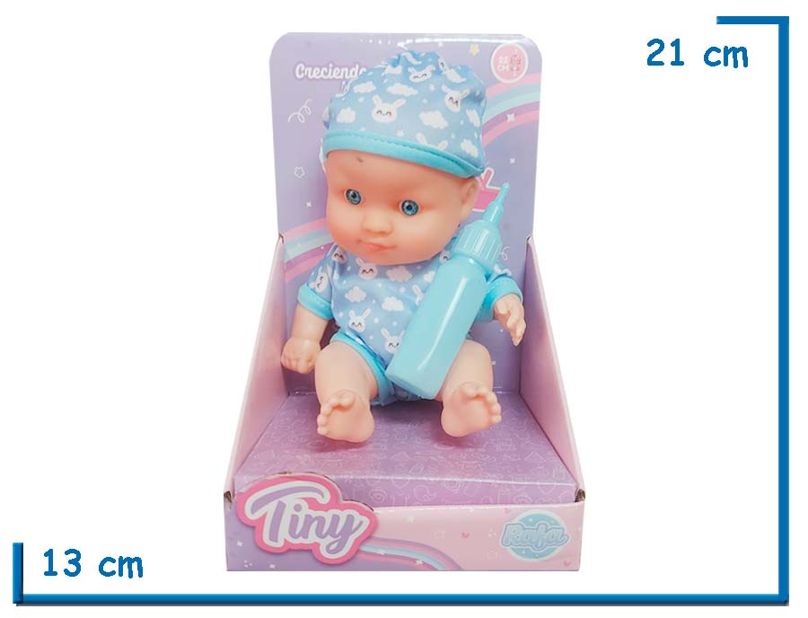 TINY BABY RAFA BEBE ROPA CELESTE CON MAMADERA 22CM
