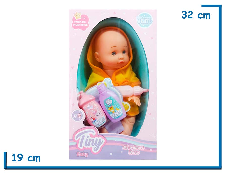 TINY BABY TOM BEBE BATA AMARILLA CON BA¥ERA Y ACCESORIOS 31CM