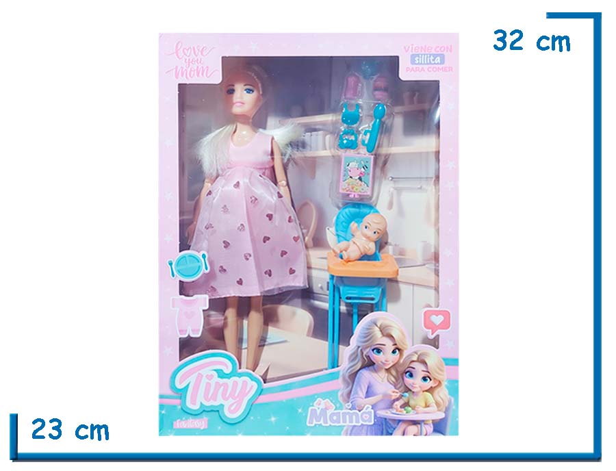 TINY FANTASY MAMA CON BEBE Y SILLITA PARA COMER