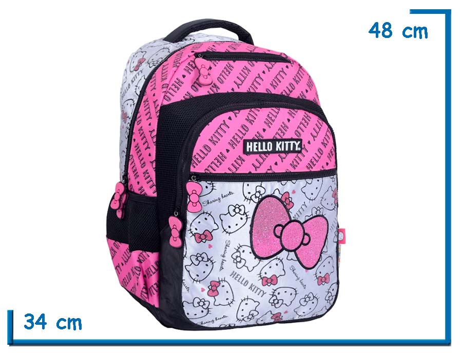 MOCHILA ESPALDA 18? HELLO KITTY ROSA Y PLATEADA MO¥O