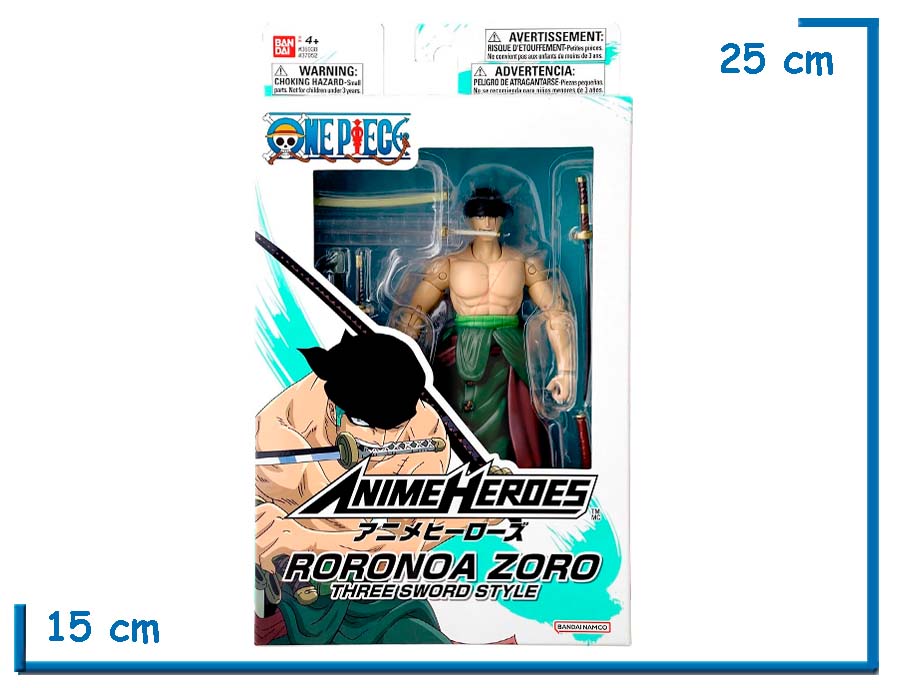 BANDAI RORONOA ZORO THREE SWORD STYLE ONE PIECE ANIME HEROES 17CM