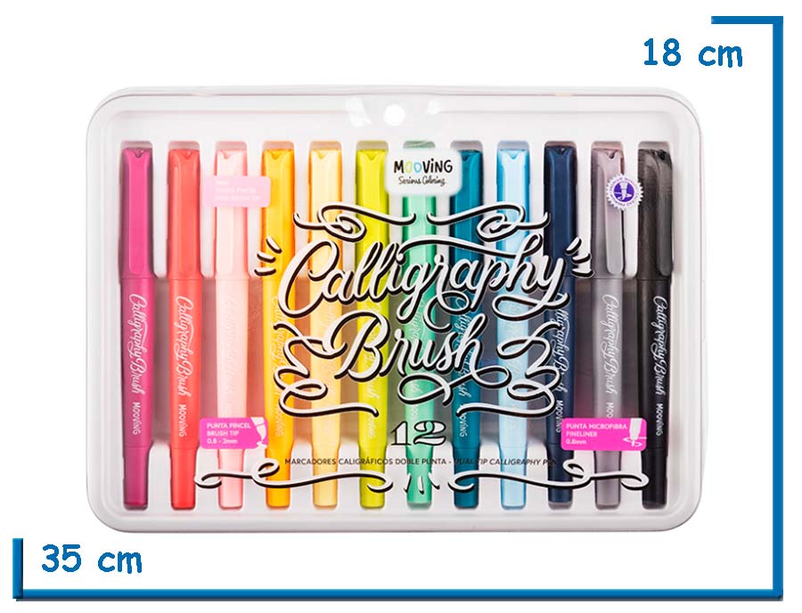 MOOVING CALLIGRAPHY BRUSH MARCADORES CALIGRAFICOS DOBLE PUNTA X12