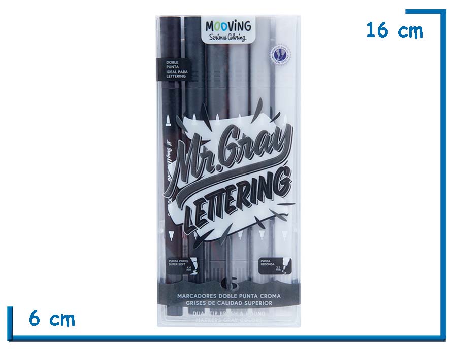 MOOVING MR. GRAY LETTERING MARCADORES DOBLE PUNTA CROMA GRISES X6
