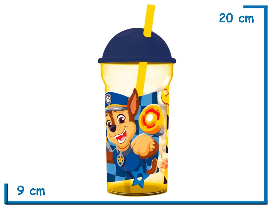 PAW PATROL CHASE VASO 460 ML TRANSPARENTE TAPA ALTA