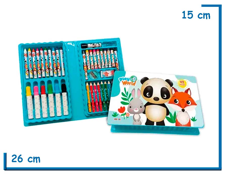 PLAY WORLD ANIMALITOS CARTUCHERA 42 PIEZAS