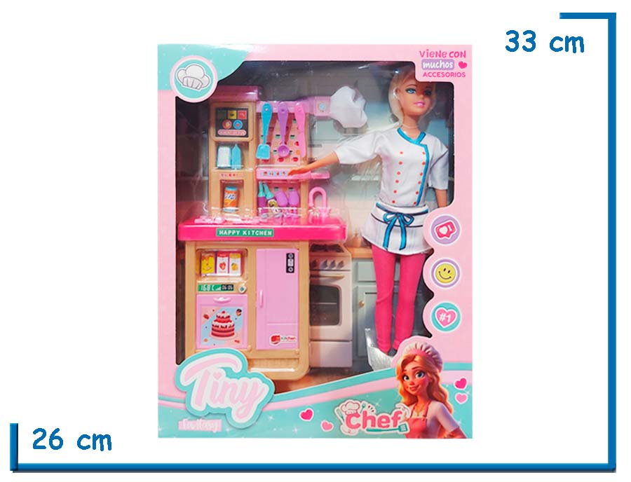 TINY FANTASY MU¥ECA COCINERA DELANTAL BLANCO CON COCINA