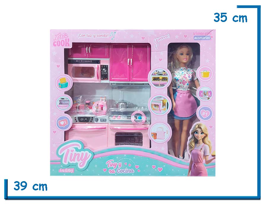 TINY FANTASY MU¥ECA VESTIDO FLOREADO CON COCINA COMPLETA