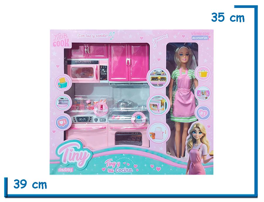 TINY FANTASY MU¥ECA VESTIDO RAYADO CON COCINA COMPLETA