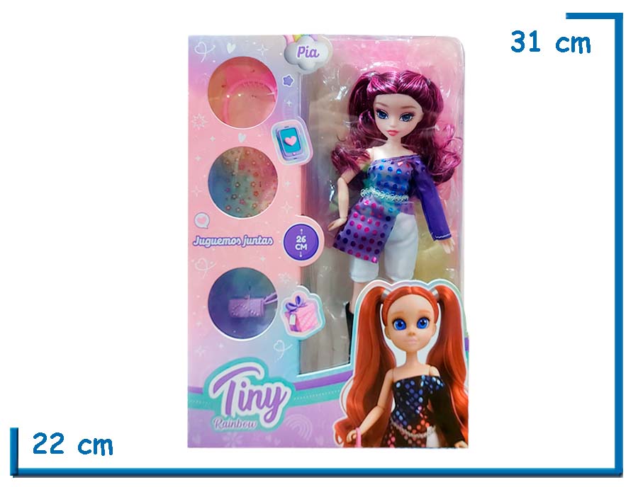 TINY RAINBOW MU¥ECA VESTIDO LENTEJUELAS 26CM CON ACCESORIOS