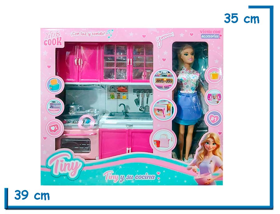 TINY Y SU COCINA MU¥ECA VESTIDO FLOREADO CON COCINA COMPLETA
