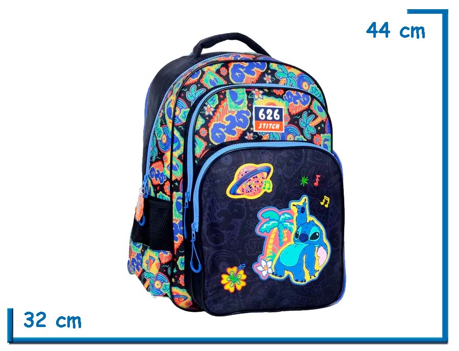 MOCHILA ESPALDA 17? STITCH NEGRA DISCO