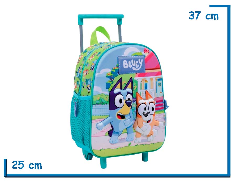MOCHILA CARRO 12? BLUEY VERDE BLUEY Y BINGO BAILANDO RELIEVE