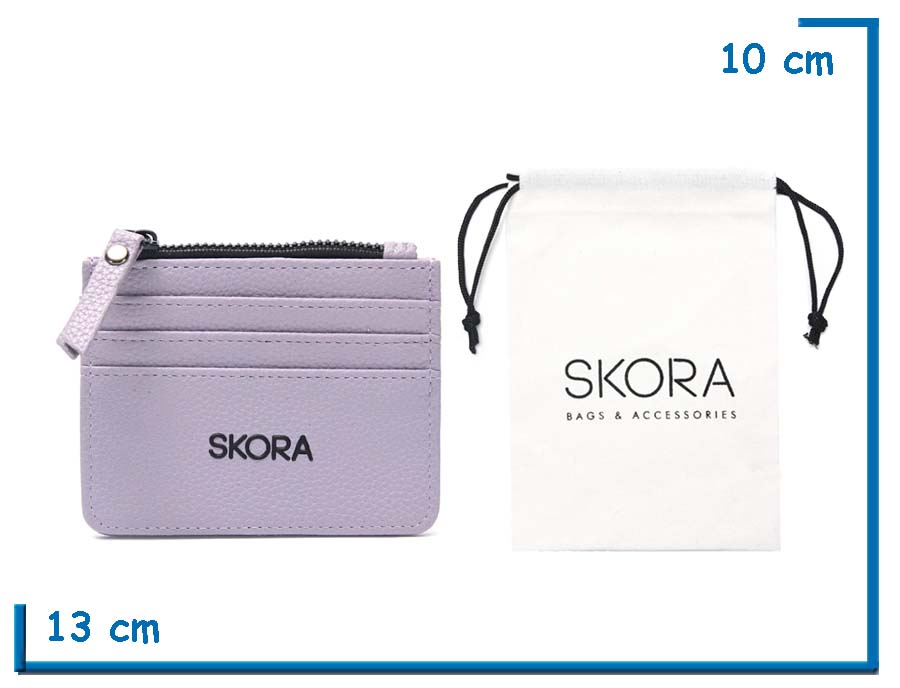 SKORA TARJETERO LILA GRANEADO EN BOLSA DE TELA