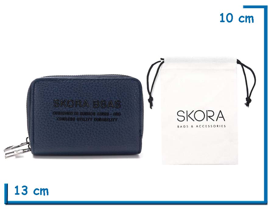 SKORA BILLETERA GRANEADA AZUL DOBLE CIERRE EN BOLSA DE TELA