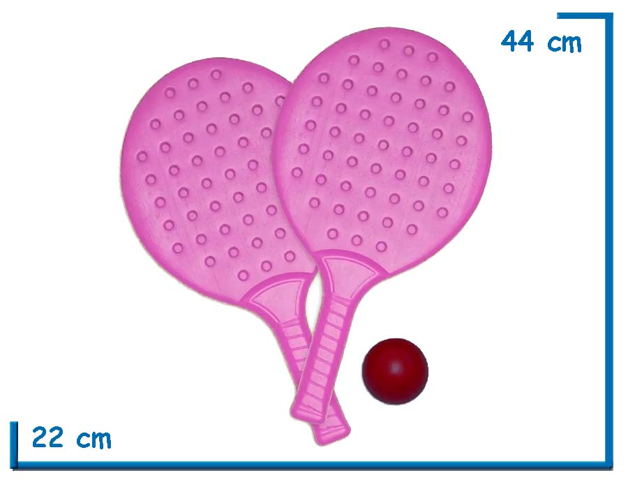 PALETAS PVC ROSAS X2 CON PELOTA DE GOMA EN BOLSA DE RED